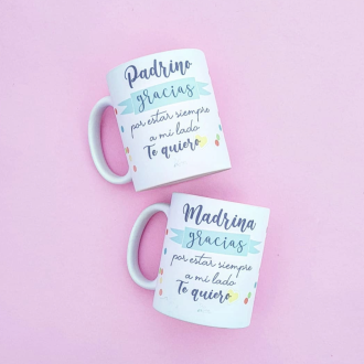 Tazas madrina y padrino topos de colores