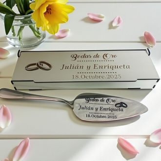 Pala tarta con caja de madera personalizado