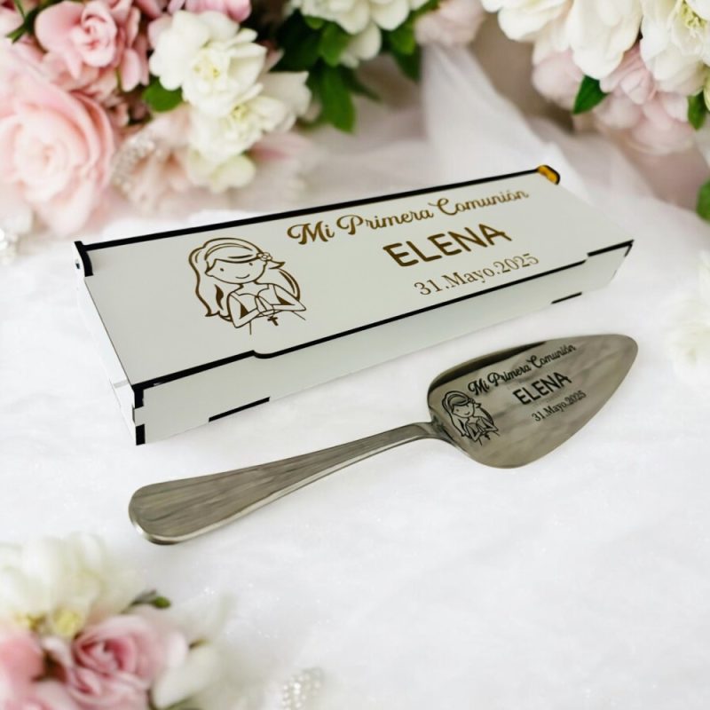 Pala tarta con caja de madera personalizado