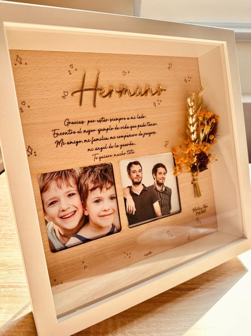 Cuadro doble foto con ramillete personalizado