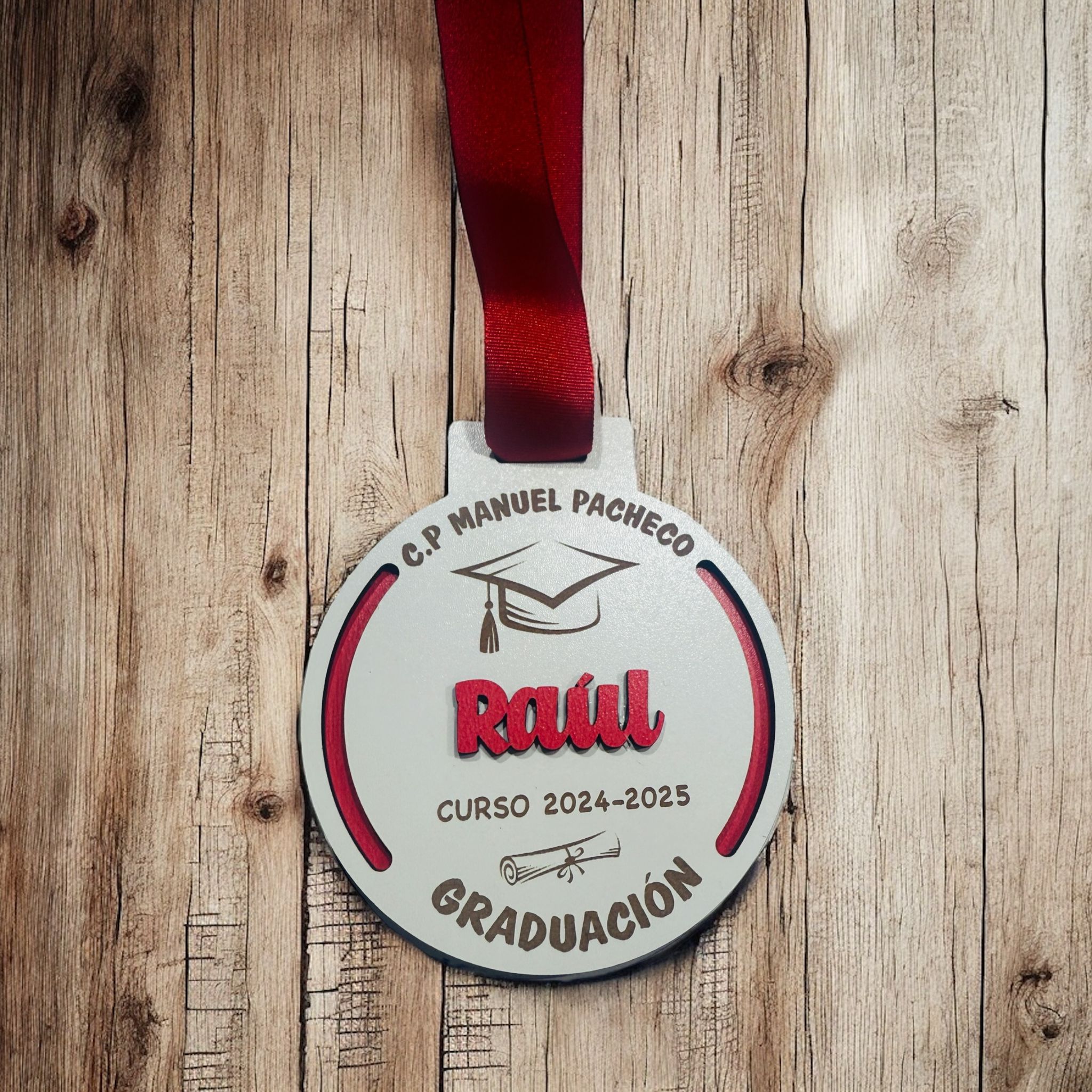 Medalla Graduación con doble madera personalizada - Imagen 2