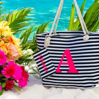 Bolso Playa rayas con estuche personalizado
