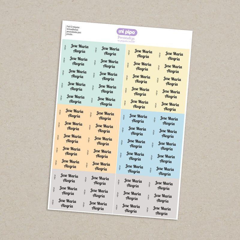 Pack 52 etiquetas termoadhesivas personalizadas para ropa