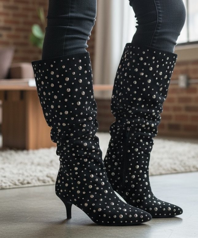 Botas antelina negra tachuelas