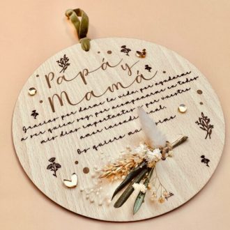 Placa dedicatoria ramillete Floral Oro personalizada