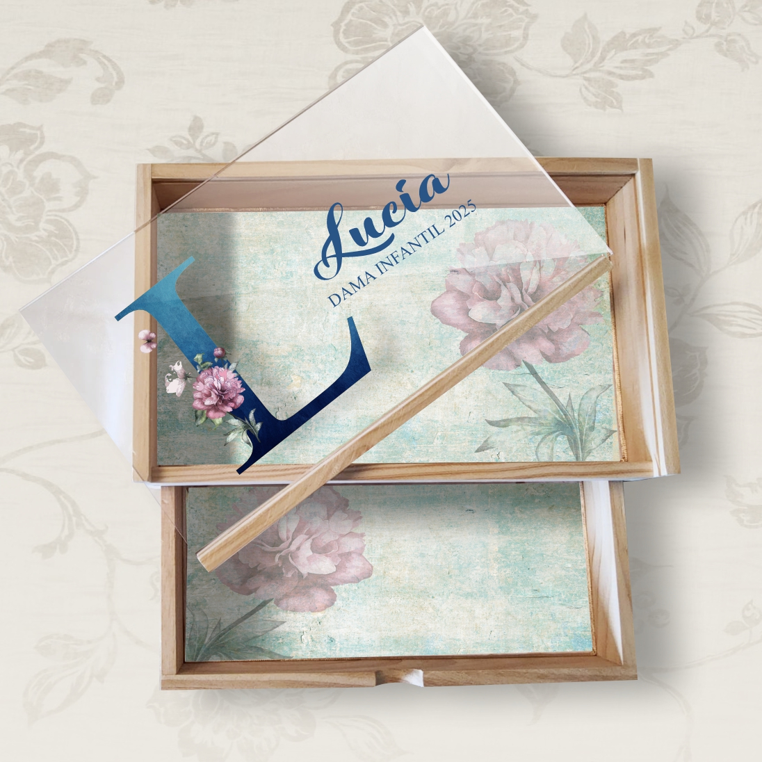 Caja Multiusos de madera Inicial Floral personalizado - Imagen 4