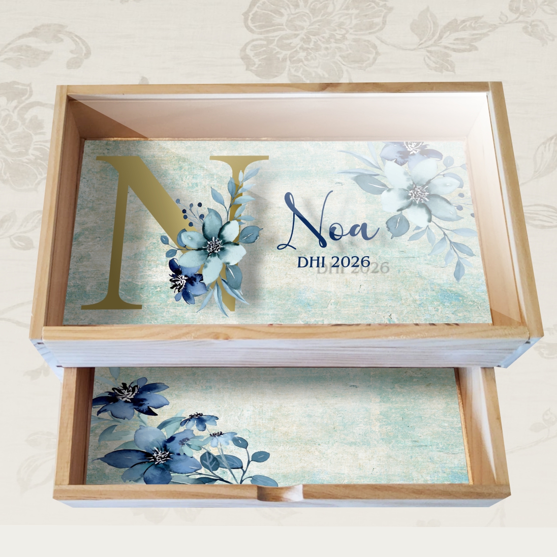 Caja Multiusos de madera Inicial Floral personalizado - Imagen 3