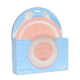 Vajilla 4 piezas Patito Rosa