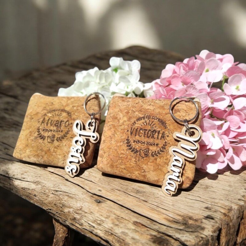 Pack llavero y monedero corcho personalizado