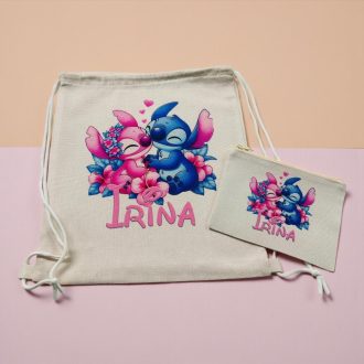Mochila y neceser Angel & Stitch personalizado