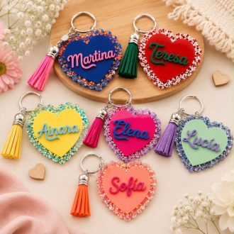 Llavero corazón confeti personalizado